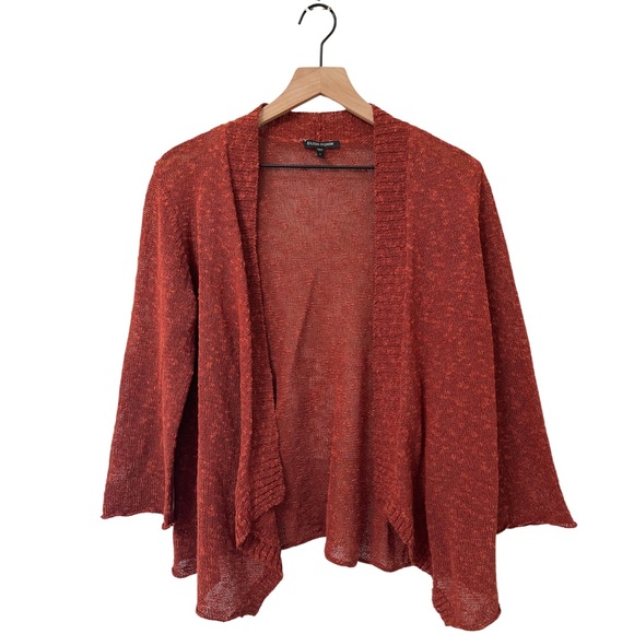 Eileen Fisher Sweaters - Eileen Fisher Copper Orange Linen Blend Open Front Cardigan Size Small